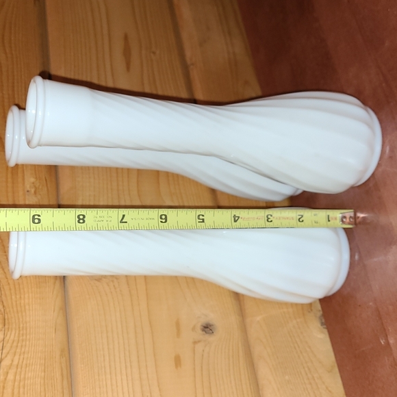 3- Vintage White Milk Glass Bottle Bud Vases Hoosier Glass Swirl Design #4094 - Picture 3 of 9